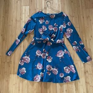 Lily Rose Teal Floral Wrap Dress, Large